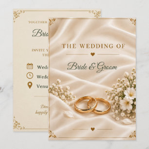 Convite de Casamento em Seda Dourada Elegante