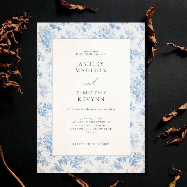 Convite de casamento em tecido azul francês Toile  (Criador carregado)