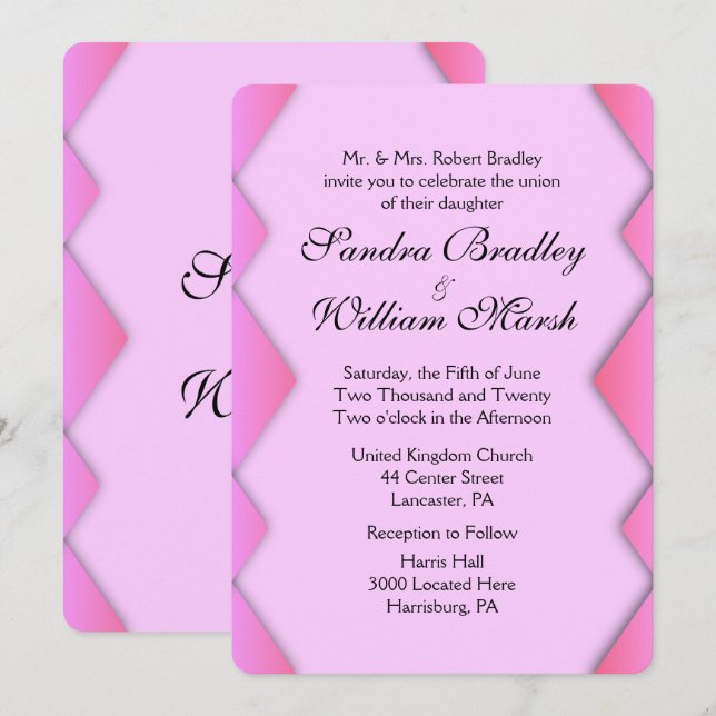 Convite de Casamento em Tecido Rosa 13x18cm (Frente/Verso)