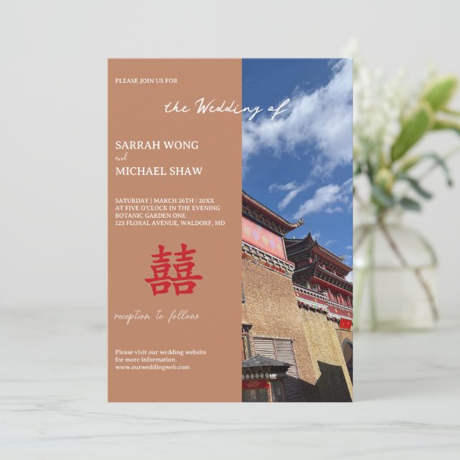 Convite de Casamento em Templo Chinês (Em pé/Frente)