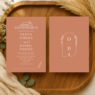 Convite de Casamento em Terracota com Desenho de R