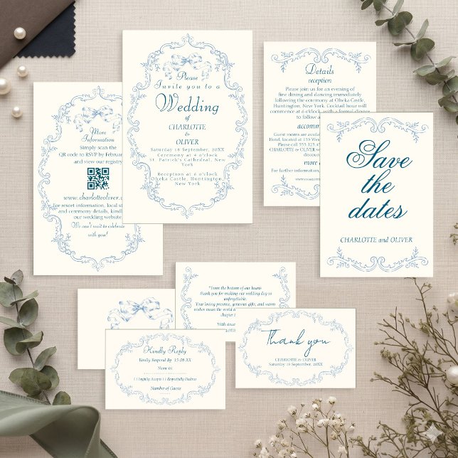 Convite de Casamento em Toile Francês Azul Empoeir (Criador carregado)