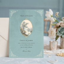 Convite de Casamento em Veludo Azul Poeira de Garç