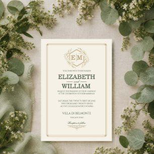 Convite de Casamento em Verde Floresta e Dourado O