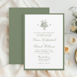 Convite de Casamento em Verde Sage Clássico com Mo