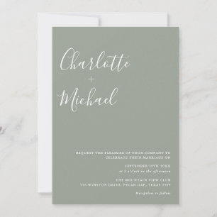 Convite de Casamento em Verde Sage com Letra Minim