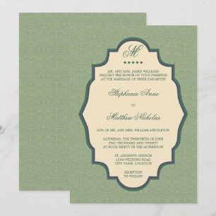 Convite de Casamento em Verde Sage com Monograma D