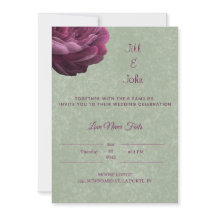 Convite de casamento em verde-sage com peônia bord