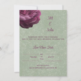 Convite de casamento em verde-sage com peônia bord