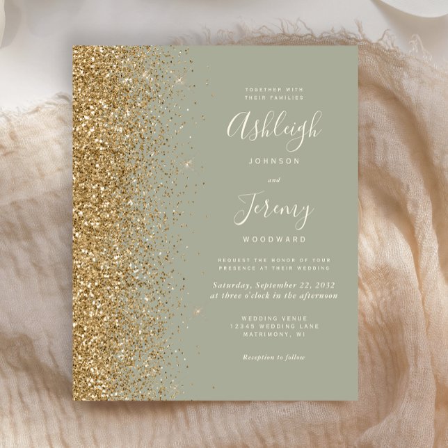 Convite de Casamento em Verde Sage Dourado com Bri (Criador carregado)