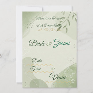 Convite de Casamento em Verde Salvia, Botânica Ele