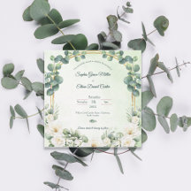 Convite de Casamento em Verde Sálvia Botânico Euca