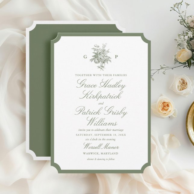 Convite de Casamento em Verde Sálvia Clássico com  (Criador carregado)