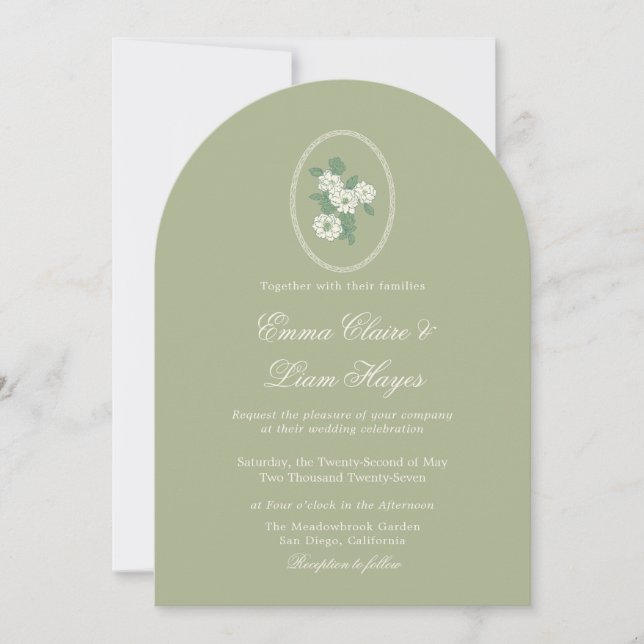 Convite de Casamento em Verde Salvia com Arco Chin (Frente)