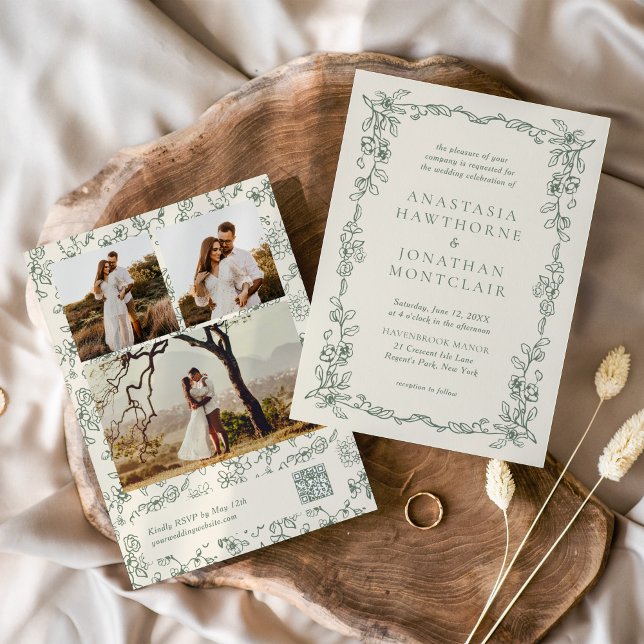 Convite de Casamento em Verde Sálvia Elegante com  (Criador carregado)
