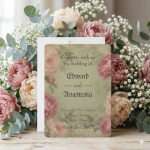 Convite de Casamento em Verde Salvia, Floral e Ren