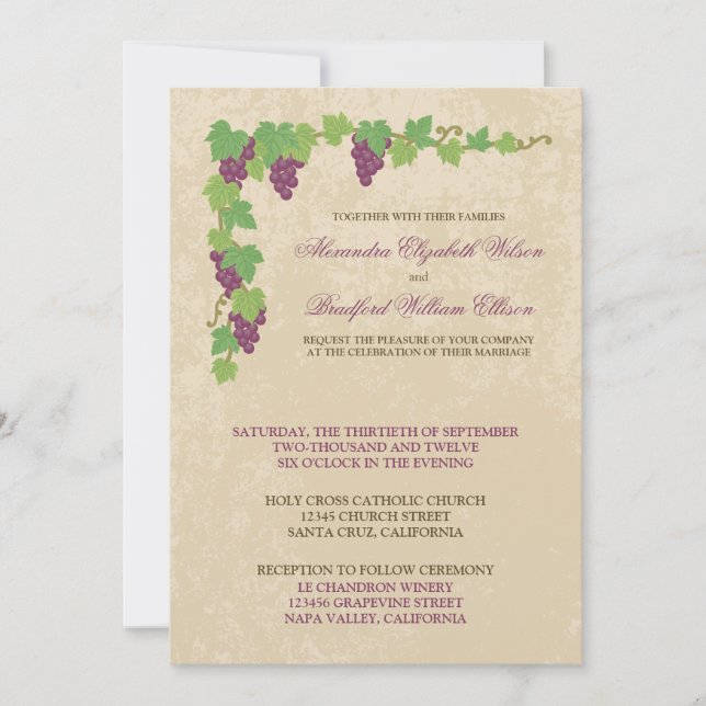 Convite de Casamento em Vinhedo (Textura de Pergam (Frente)
