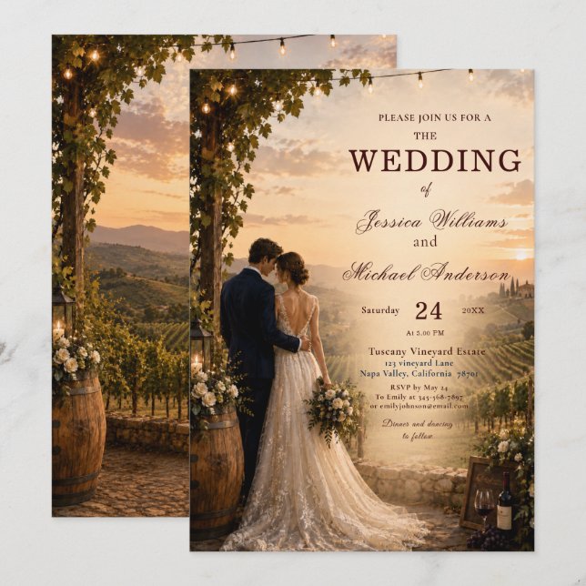 Convite de Casamento em Vinícola (Frente/Verso)