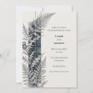Convite de Casamento em Xadrez com Samambaia e Car