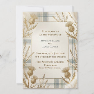 Convite de Casamento em Xadrez Gold Thistle Heathe