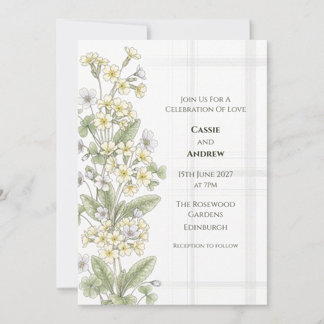 Convite de Casamento em Xadrez Yellow Primrose (Frente)