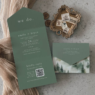 Convite de casamento EMELIA QR Code Sage Verde Flo