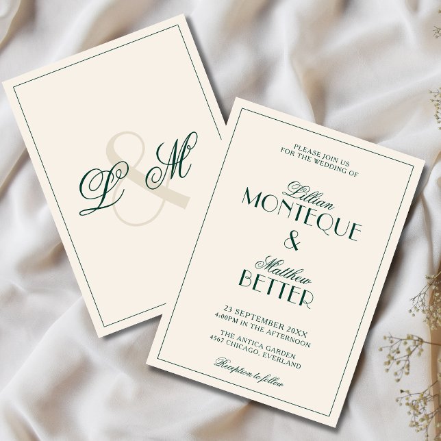 Convite de Casamento Emerald Frame Initial Quiet O (Criador carregado)