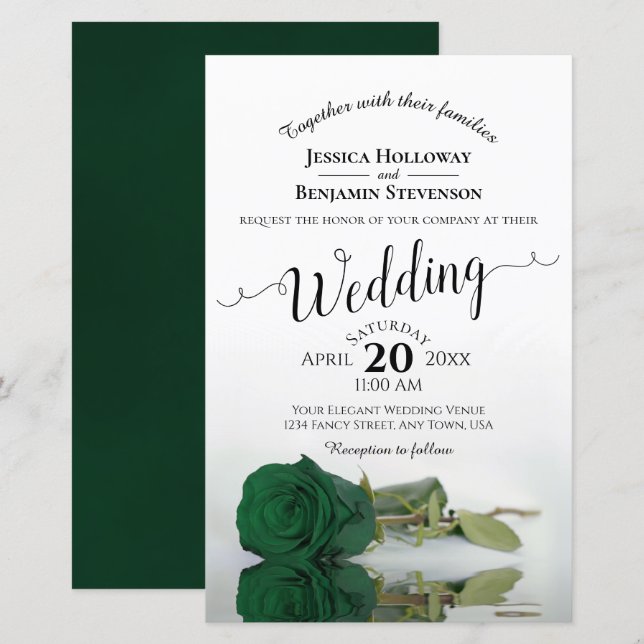 Convite de casamento Emerald Green Rosa BUDGET (Frente/Verso)