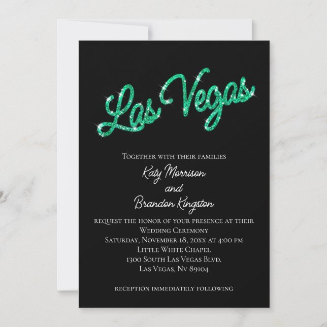 Convite de Casamento Emerald Las Vegas Sparkles (Frente)