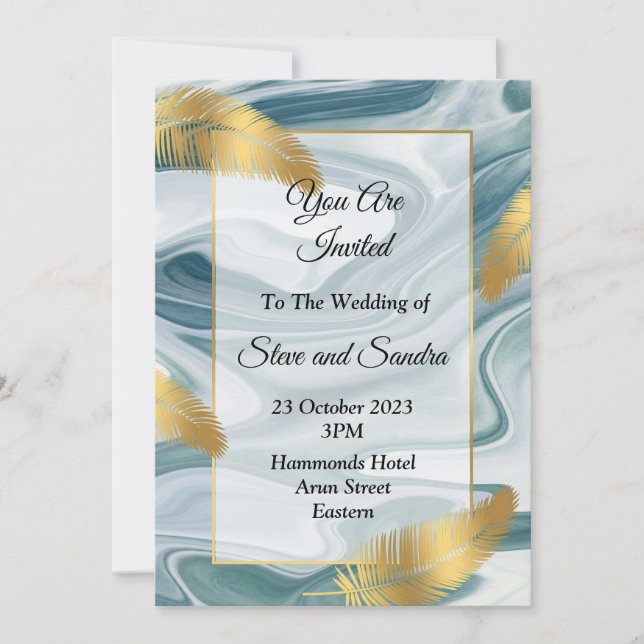 Convite de Casamento Encantador, azul marmorizado (Frente)