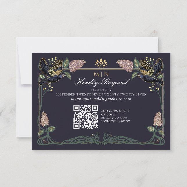 Convite de Casamento Enfeitiçado Lilás Corvo Gótic (Frente)