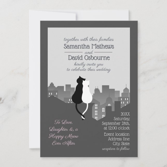 Convite de casamento engraçado com tema de gato (Frente)