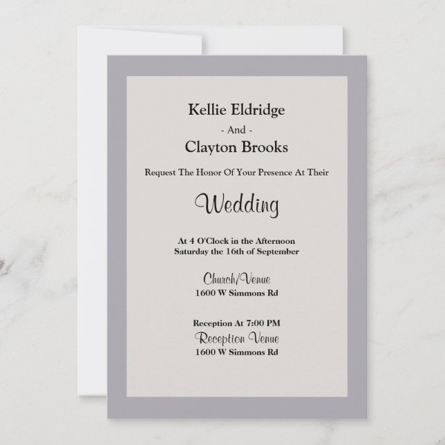 Convite de Casamento Enquadrado Tons de Cinza (Frente)