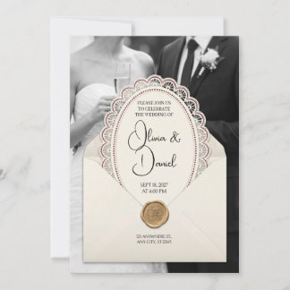 Convite de Casamento Envelope de Renda Noivo Noiva