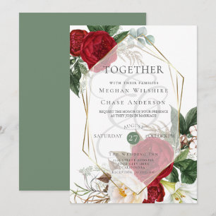 Convite De Casamento   Escarlate e Ivory Floral