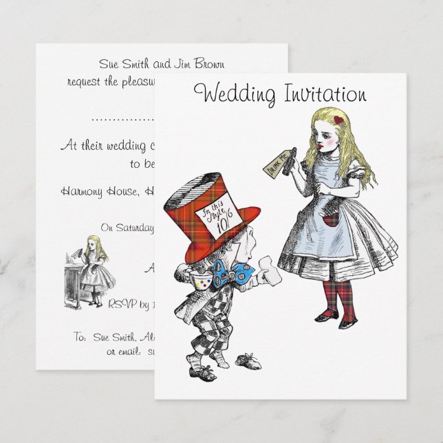 Convite de Casamento Escocês Alice no País das Mar (Frente/Verso)