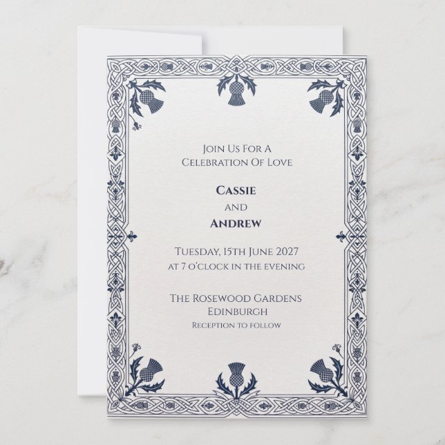 Convite de Casamento Escocês Blue Thistle Corner (Frente)