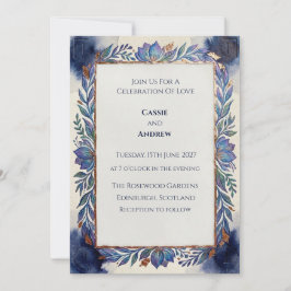 Convite de Casamento Escocês Botânico Azul