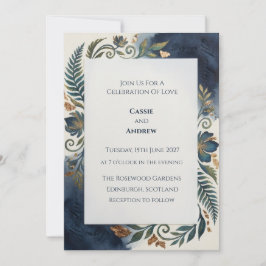 Convite de Casamento Escocês Botânico Marinho