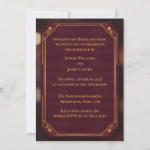 Convite de Casamento Escocês Burgundy Gold | R