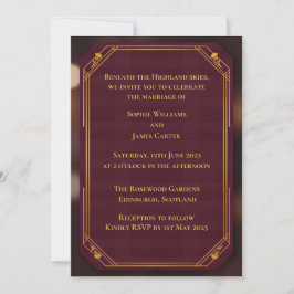 Convite de Casamento Escocês Burgundy Gold | R
