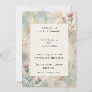 Convite de Casamento Escocês em Tartan Pastel This