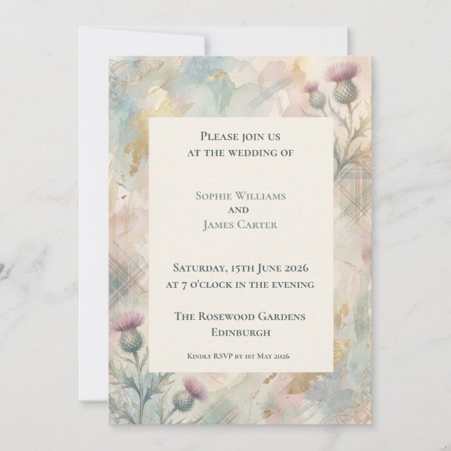 Convite de Casamento Escocês em Tartan Pastel This (Frente)