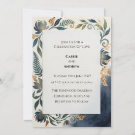 Convite de Casamento Escocês Floral Azul