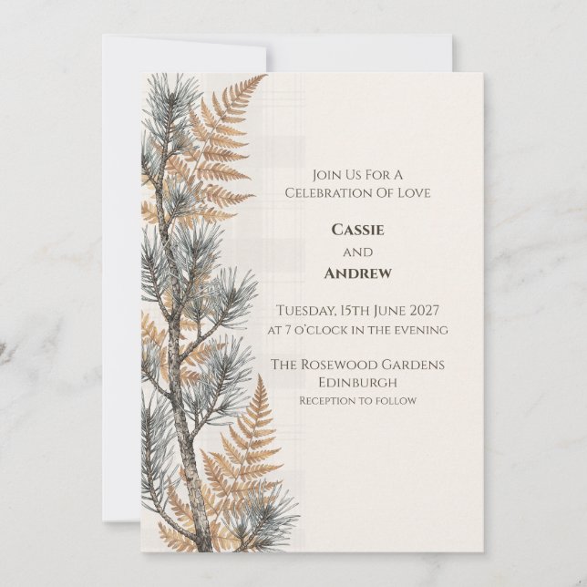 Convite de Casamento Escocês Pine Fern (Frente)
