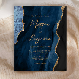 Convite de Casamento Escrito em Ágata Dourada Azul