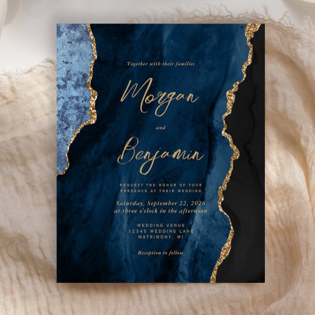 Convite de Casamento Escrito em Ágata Dourada Azul (Criador carregado)