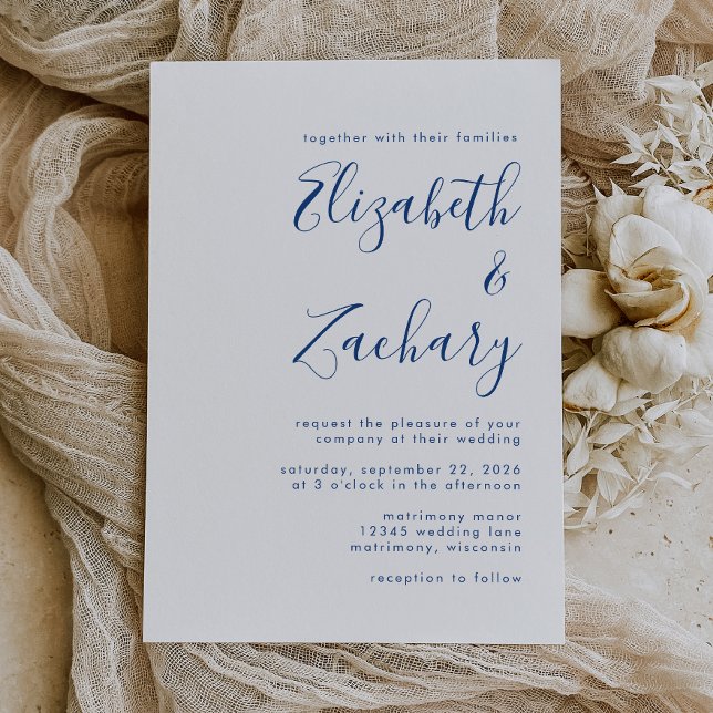 Convite de Casamento Escrito em Azul Índigo Modern (Criador carregado)