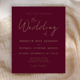 Convite de Casamento Escrito em Burgundy Mínimo Do
