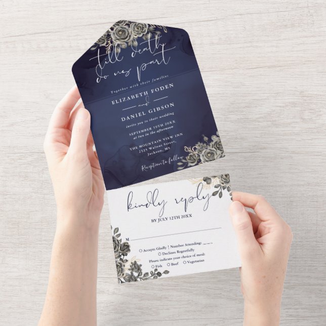 Convite de Casamento Escrito Rosas Góticas Florais (Tearaway)